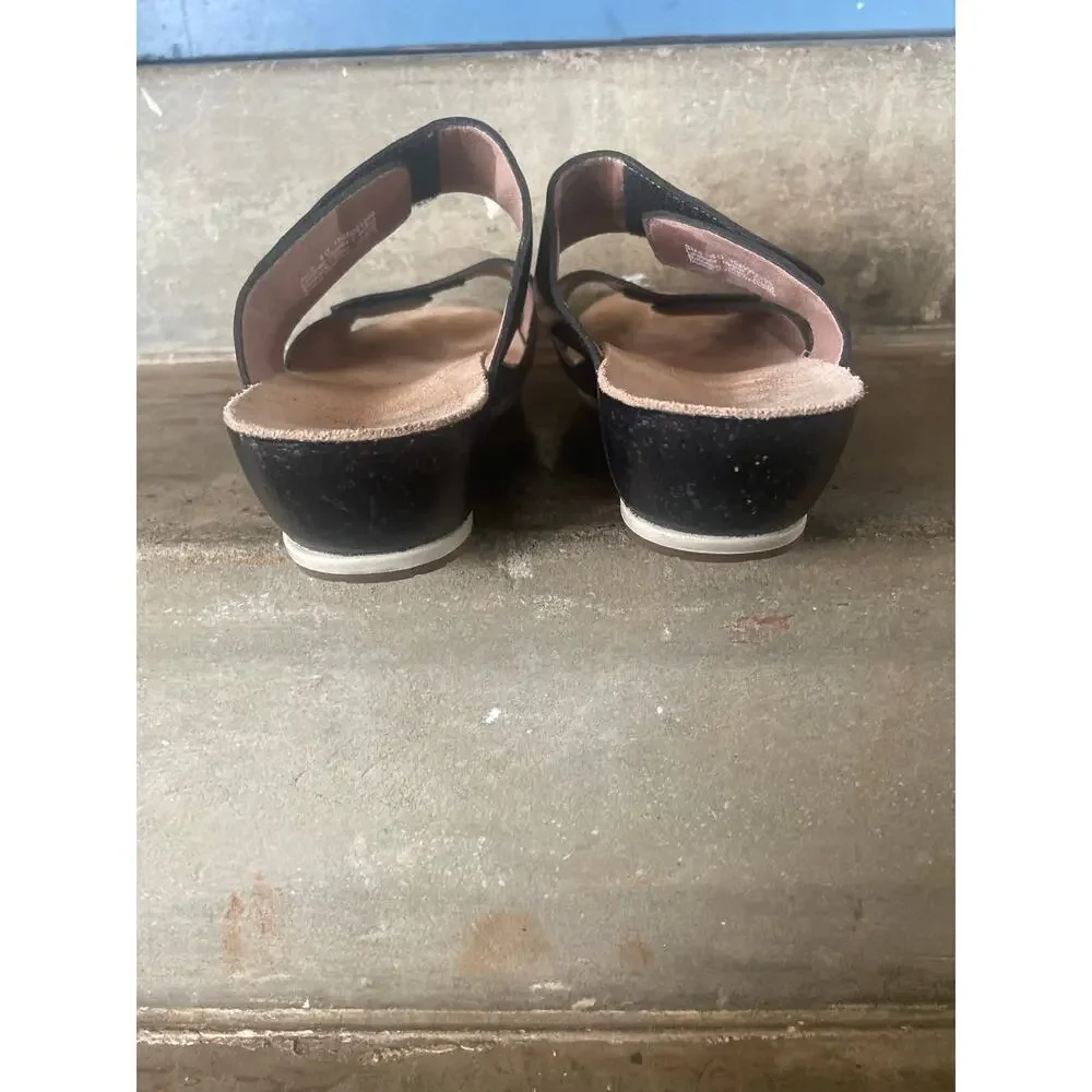 Dansko Shannon black leather adjustable two strap low wedge sandals-size 40